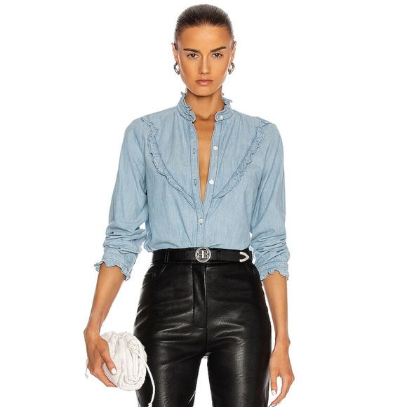 Nili Lotan Tops - Nili Lotan Marcella chambray ruffle trim shirt S